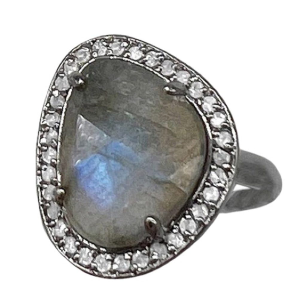 ADORNIA FINE Sterling Silver Diamond & Labradorite Halo Ring, Green